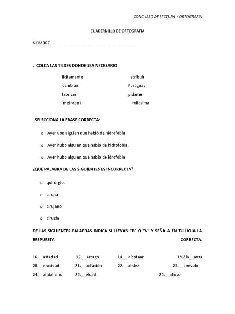 Cuadernillo De Ortografia Pdf