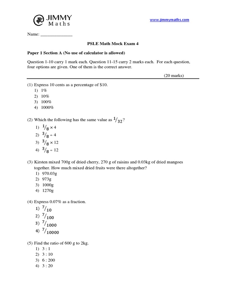 PSLE Math Mock Exam Paper 4 | PDF | Triangle | Area