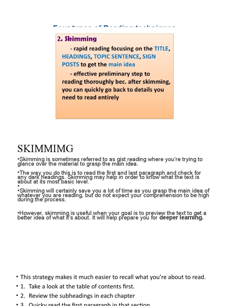 Four types of reading techniques pdf speed reading reading 
