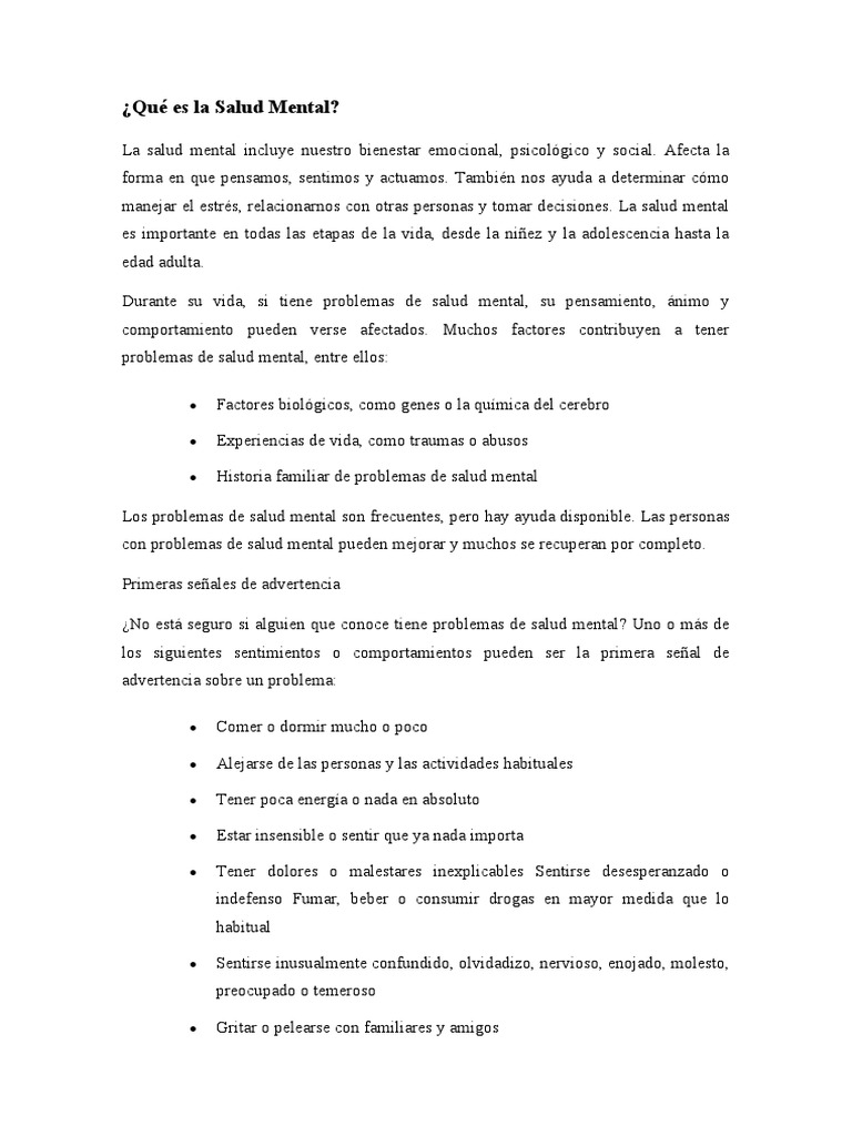 Qué Es La Salud Mental. | PDF | Salud mental | Mente