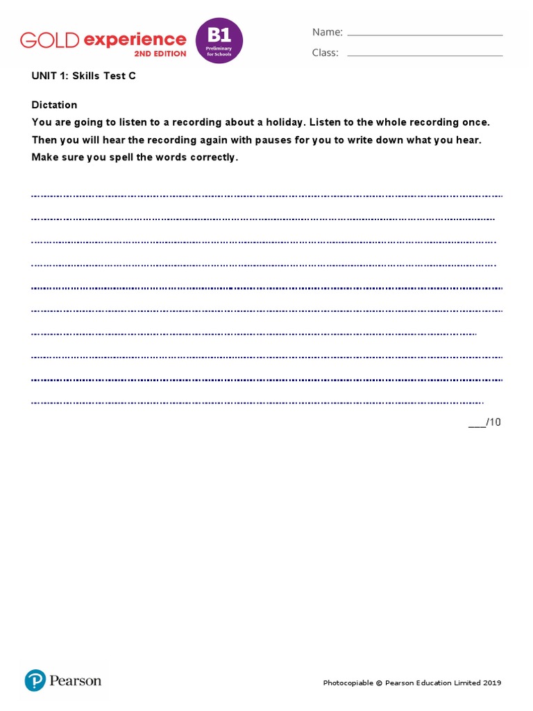 Gold Exp B1 U1 Skills Test C Dys | PDF | Language Arts & Discipline ...