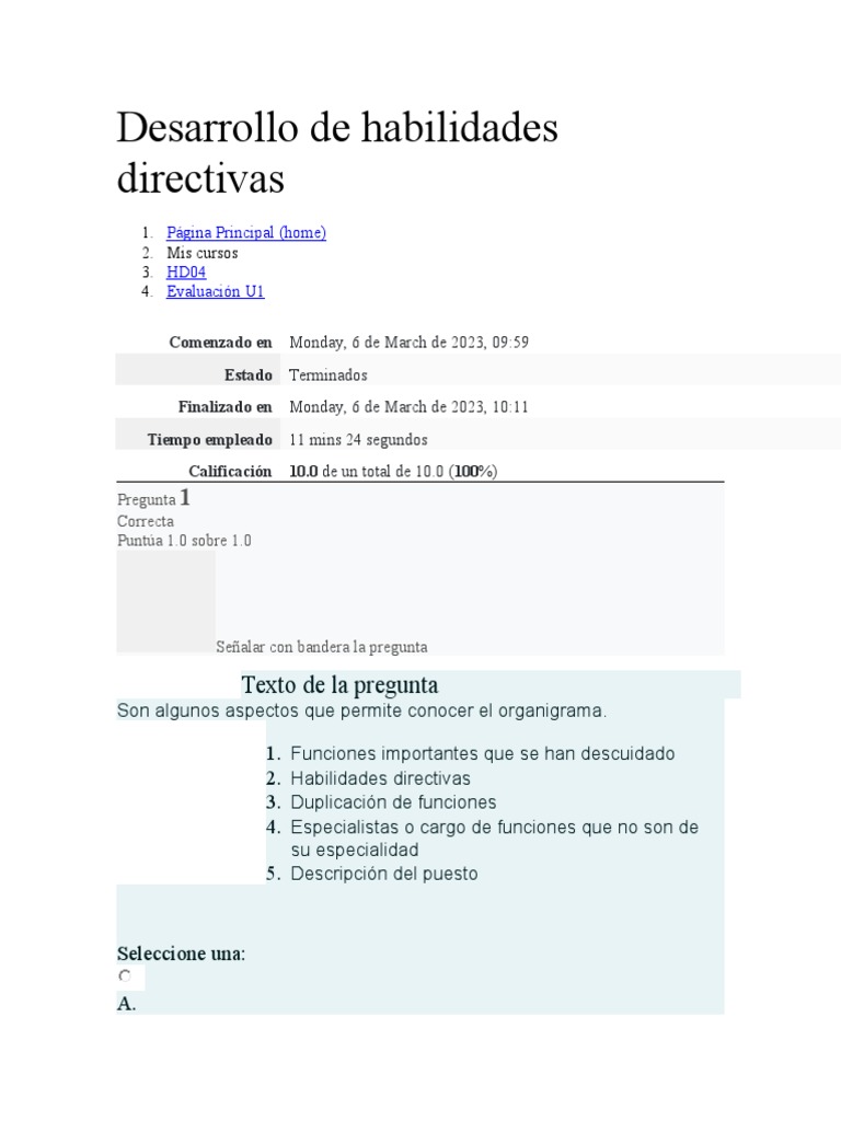 Desarrollo de Habilidades Directivas. EXAMEN FINAL UNIDAD 1 | PDF ...