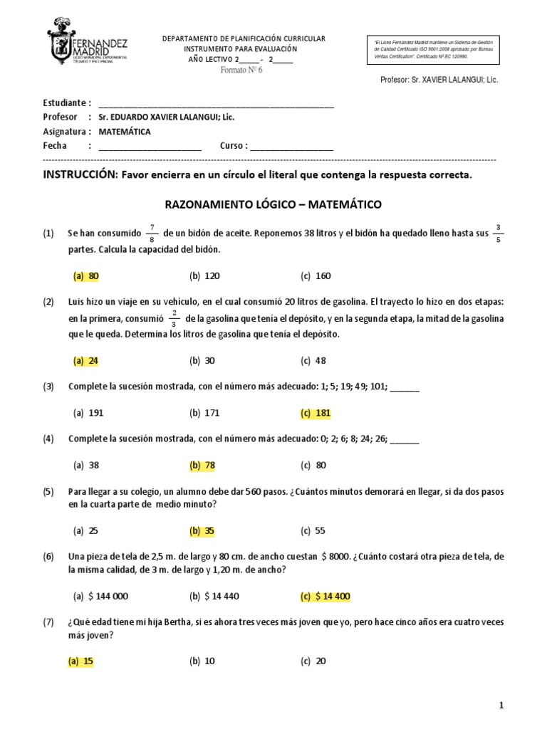 Ejercicios de Razonamiento Matemático 6to | PDF