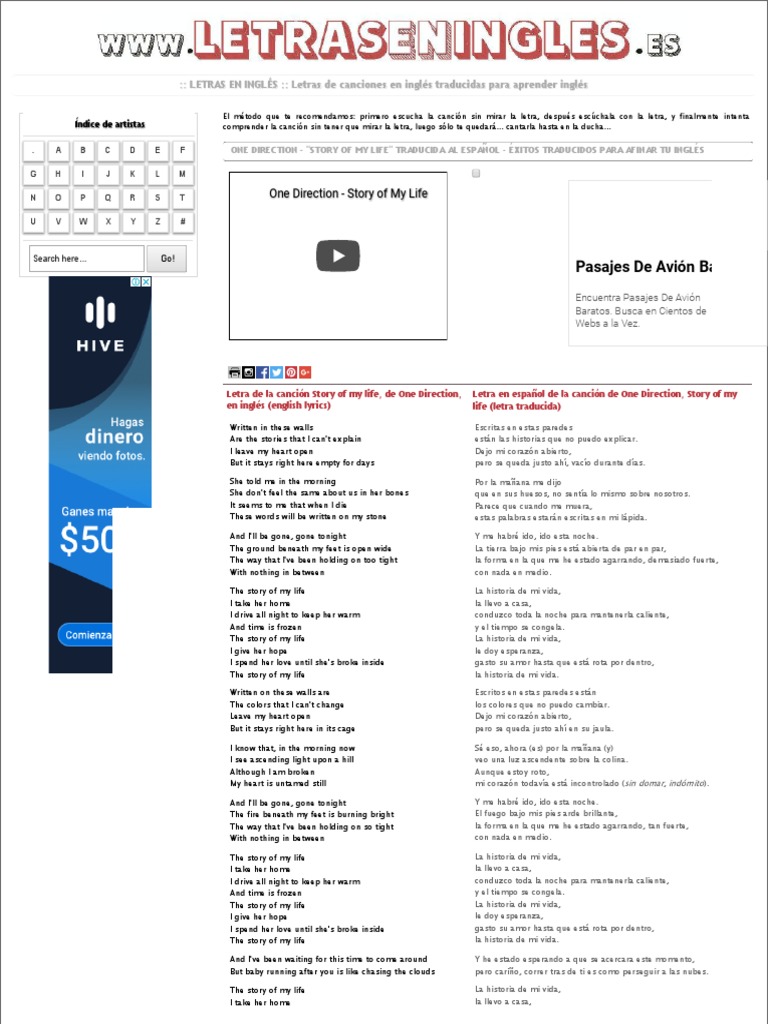 Story of My Life lyrics in a handwritten notebook