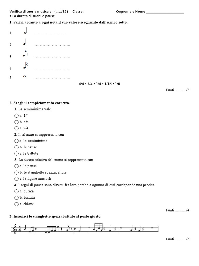 Verifica 1 Teoria Musicale 2 - 3 | PDF
