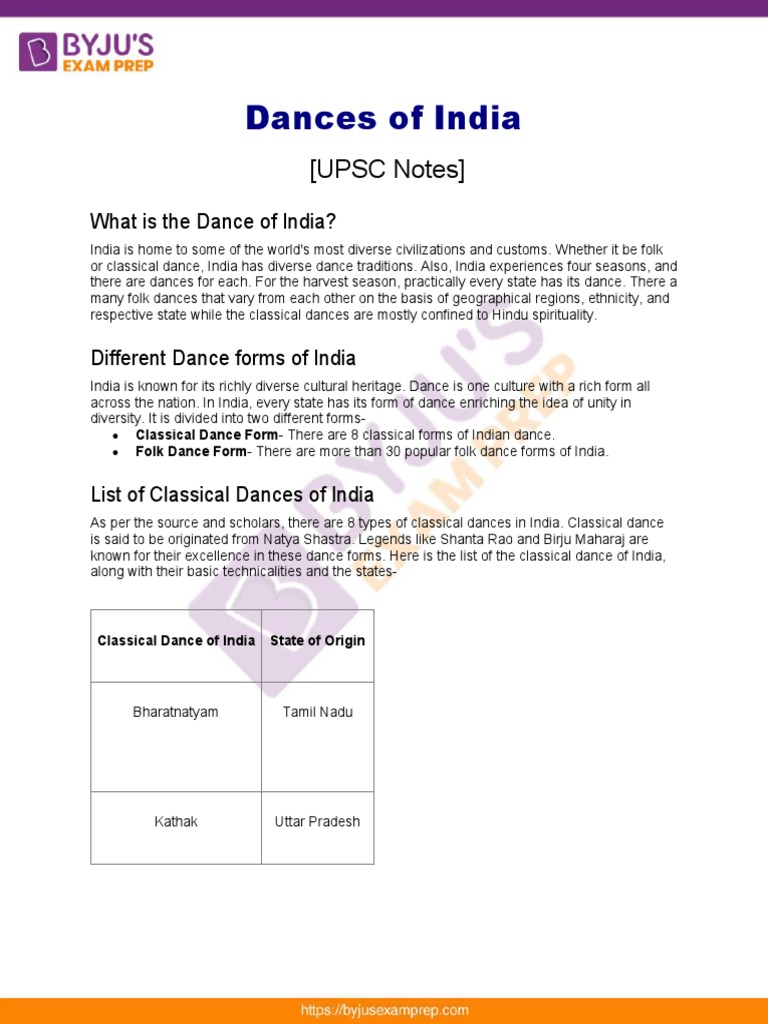 Indian Classical and Folk Dances Overview | PDF | Concert Dance | Theatre
