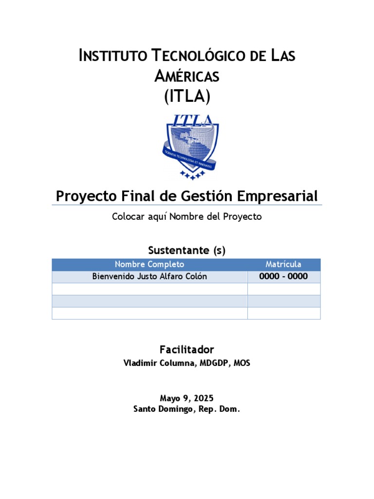 Proyecto de Gestión Empresarial ITLA | PDF | Análisis FODA | Control ...