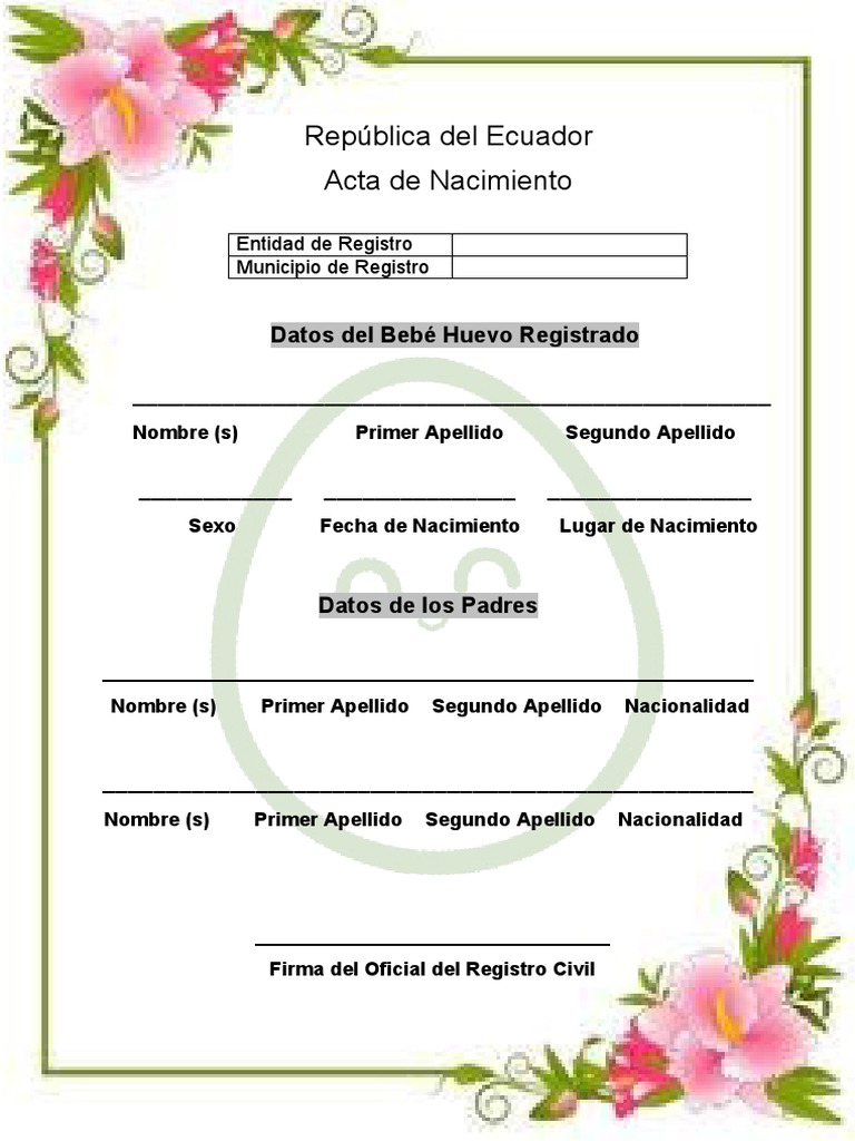 Acta de nacimiento huevo pdf