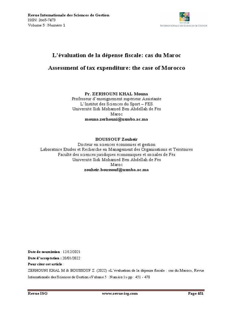 Évaluation de la dépense fiscale au Maroc | PDF | Impôts | Niche fiscale