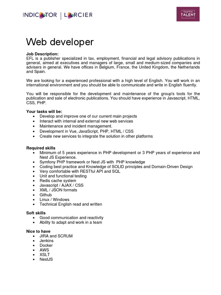 EFL  Developer Job Description PDF
