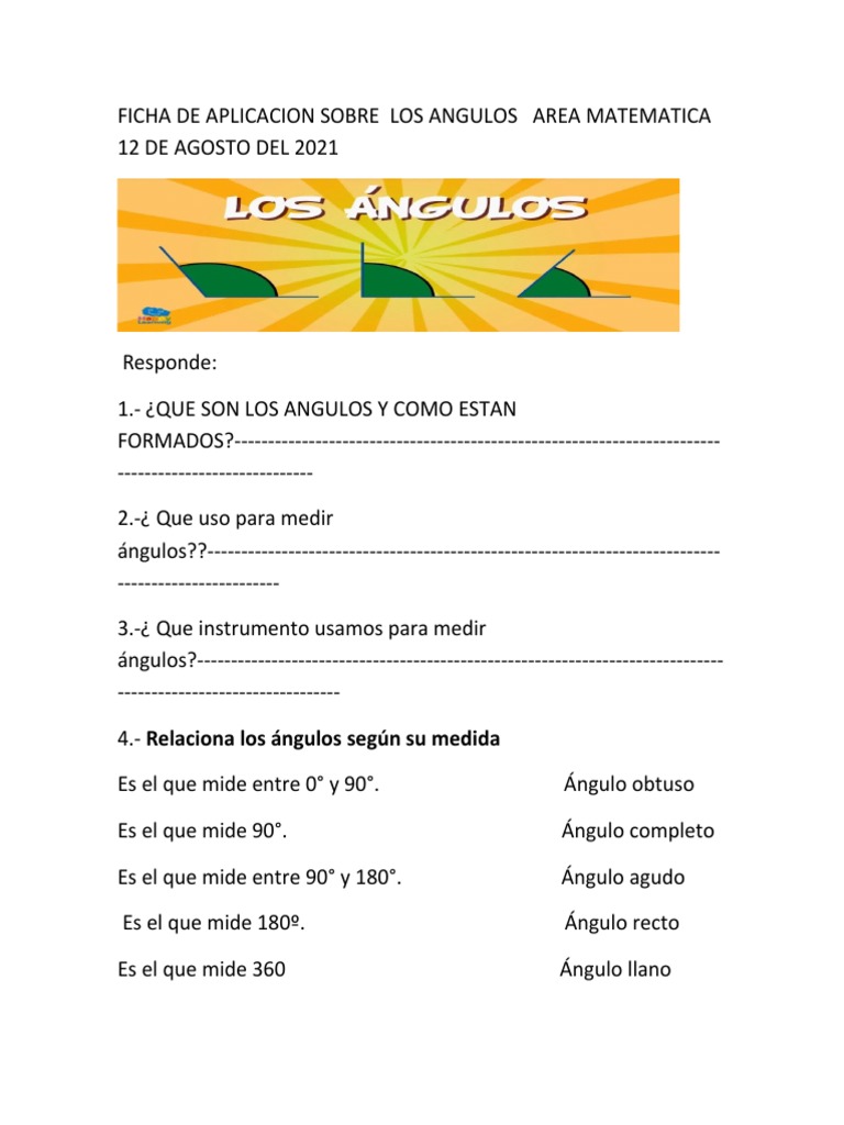 Ficha de aplicacion sobre los angulos area matematica 12 de agosto del