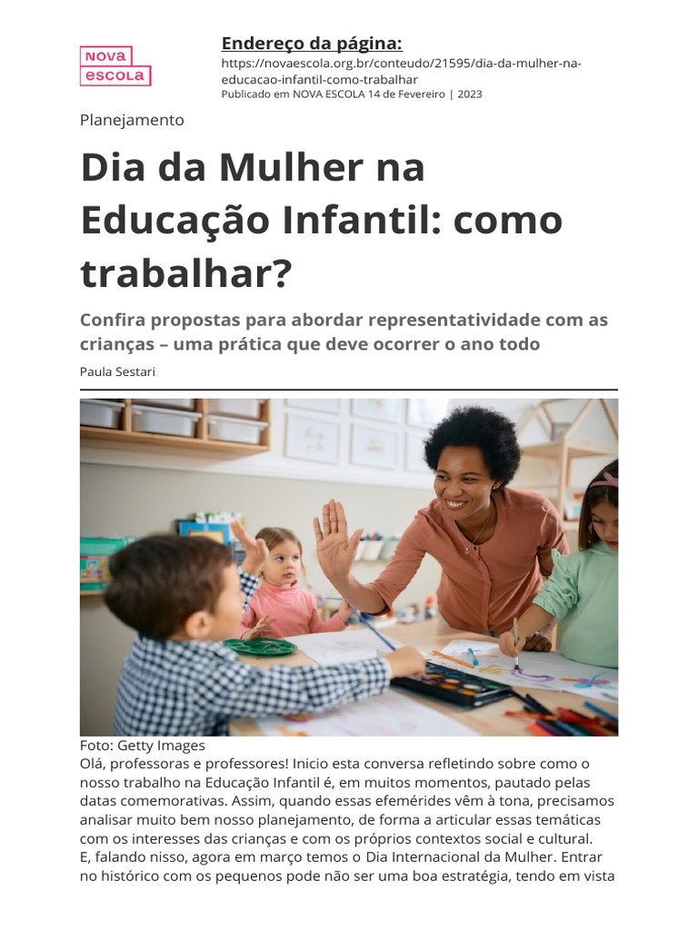 Dia da Mulher na Educação Infantil: Atividades | PDF | Sociedade | Contos