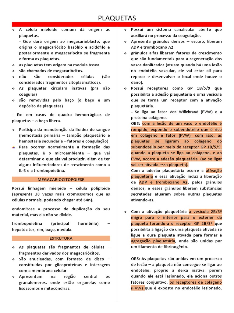 Aulas plaquetas | PDF | Plaquetas sanguíneas | Hemostasia