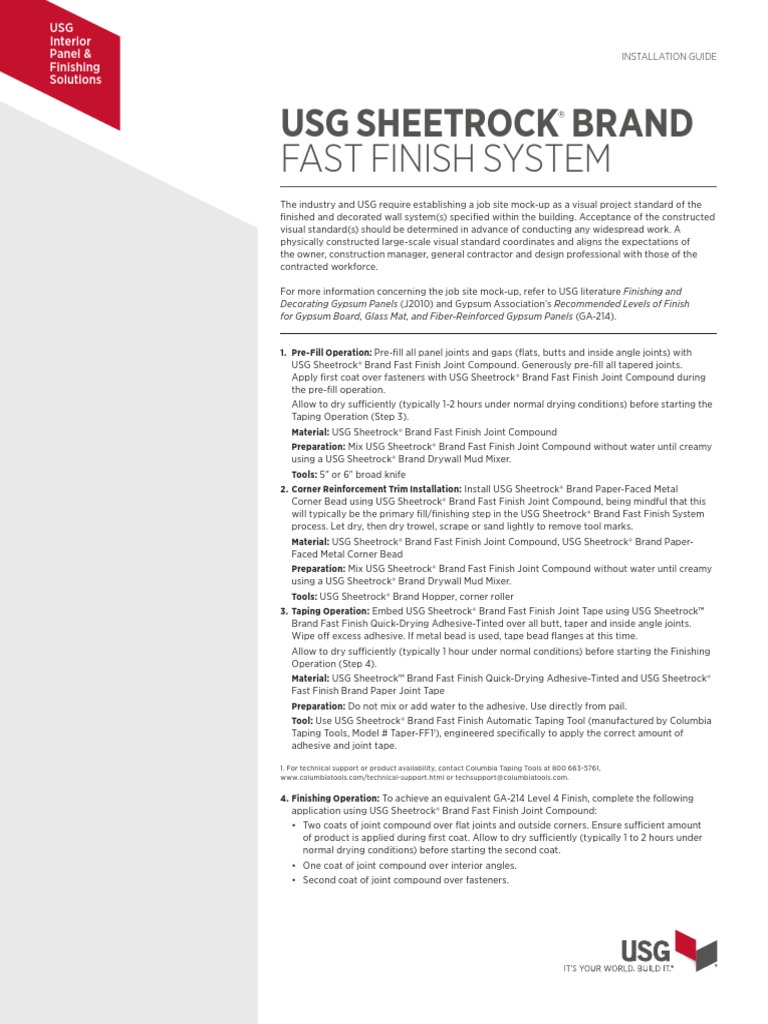 Usg Sheetrock Fast Finish Installation Guide en J2164 PDF Drywall