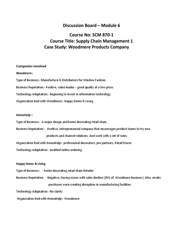 Discussion board module 6 woodmere case aman syed pdf retail