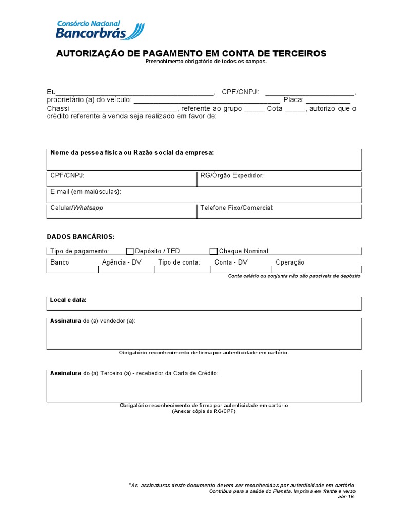 Autorização de Pagamento a Terceiros | PDF | Direito