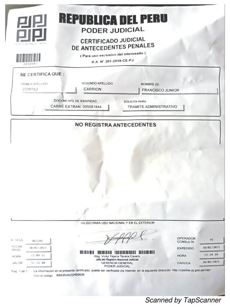 Certificado Antecedentes Penales | PDF