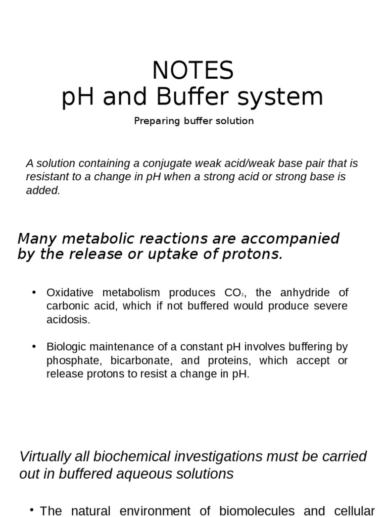 PH and Buffer System Notes PDF Buffer Solution Acid