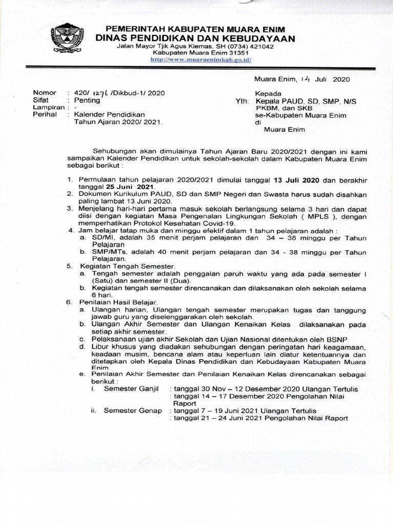 Kalender Pendididikan 2020-2021 | PDF