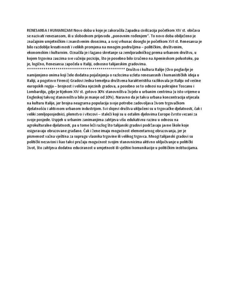 RENESANSA I HUMANIZAM Novo Doba U Koje Je Zakoračila Zapadna ...