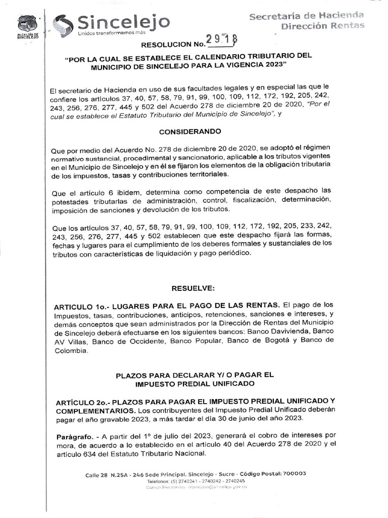 Resolucion 2918 Calendario Tributario PDF
