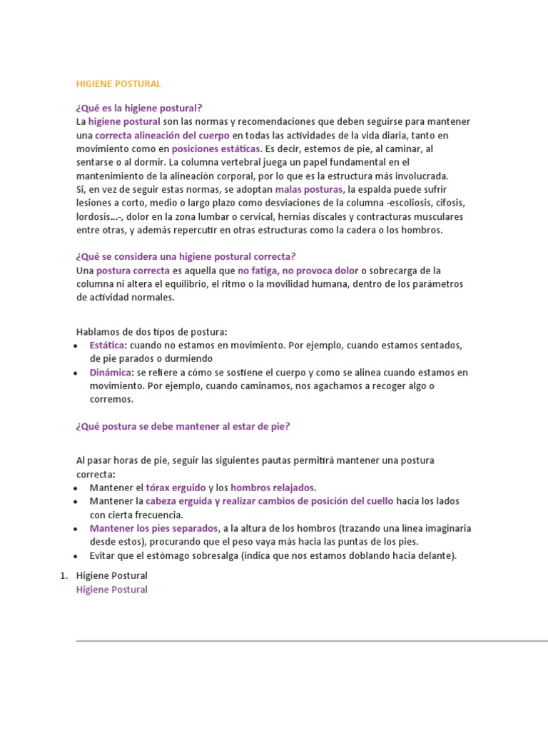 Guía de Higiene Postural | PDF | Dolor lumbar | La columna vertebral