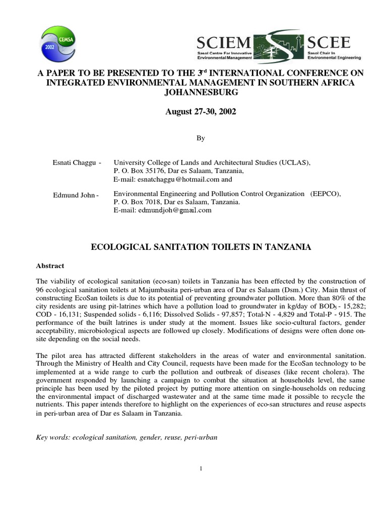 Ecological Sanitation Toilets in Tanzania Download Free PDF