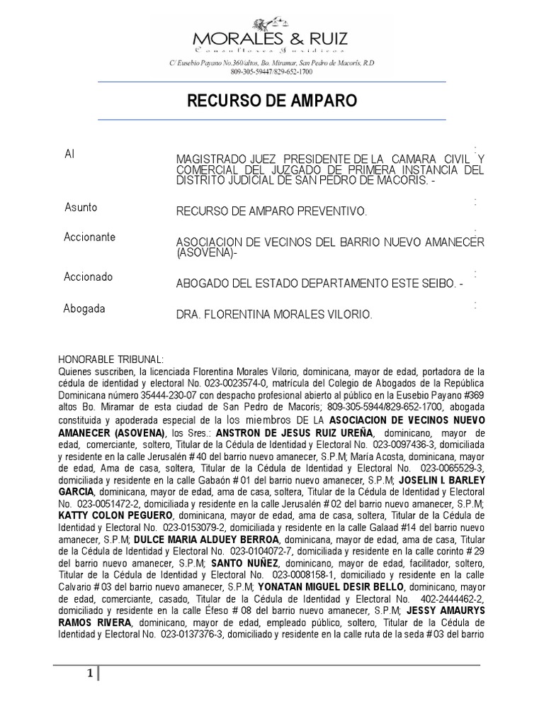Recurso de Amparo Preventivo Actualizado. | PDF | Convenio europeo de ...