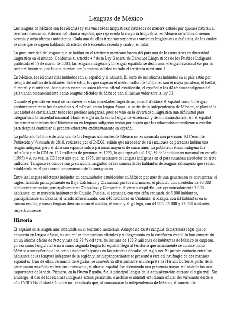 Lenguas de México PDF México Lengua española
