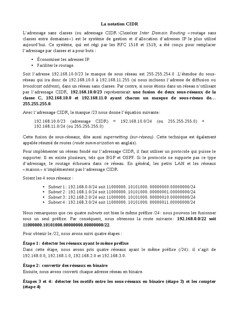 Suréseau Et Notation Cidr | PDF | Adresse IP | Protocoles Internet