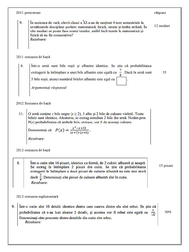 Probleme Probabilitate, BAC | PDF