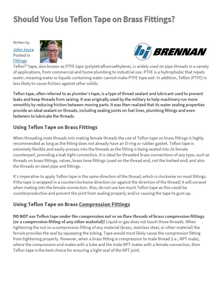 Should You Use Teflon Tape With Brass Fittings PDF Pipe (Fluid