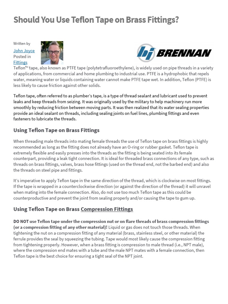Should You Use Teflon Tape With Brass Fittings2 PDF Pipe (Fluid