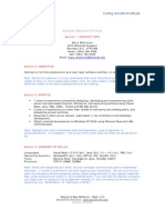 Sample Resume Format: Section 1: CONTACT INFO