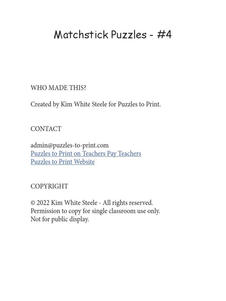 Difficult Matchstick Puzzles PDF