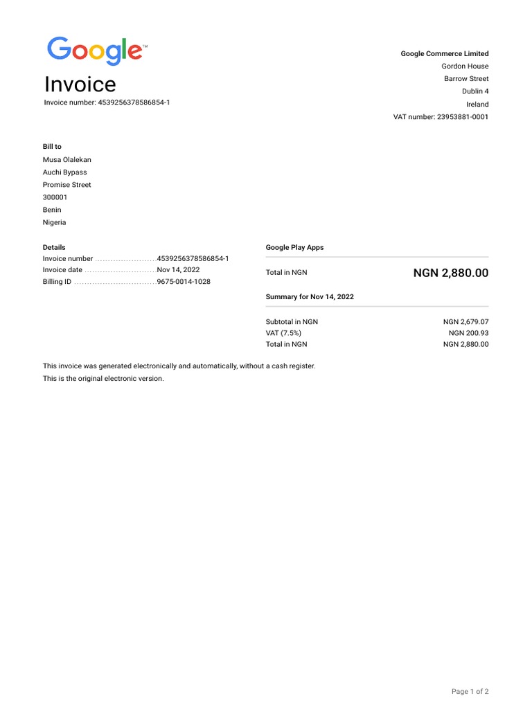 Invoice page 1 of 2 pdf invoice mobile software