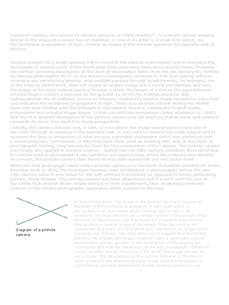 Pinhole Camera: Definition and Principles | PDF | Camera | Optics