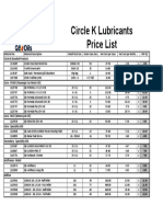 Circle K Lubricants Price List