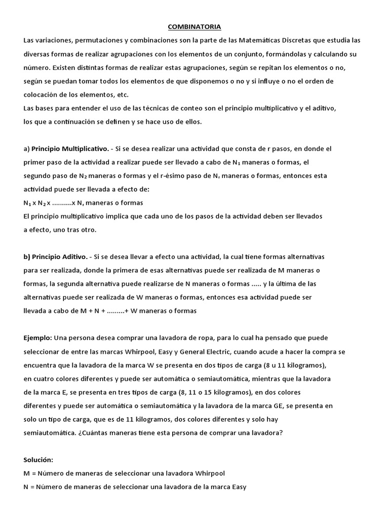 Ejemplos y Ejercicios de Combinatoria | PDF | Combinatoria | Permutación
