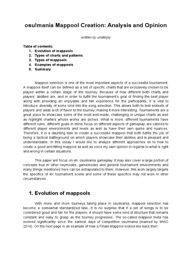 Osu mania mappool creation analysis and opinion pdf tempo