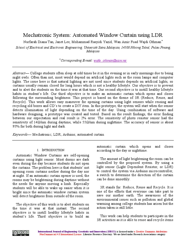 Mechatronic System Automated Window Curt | PDF