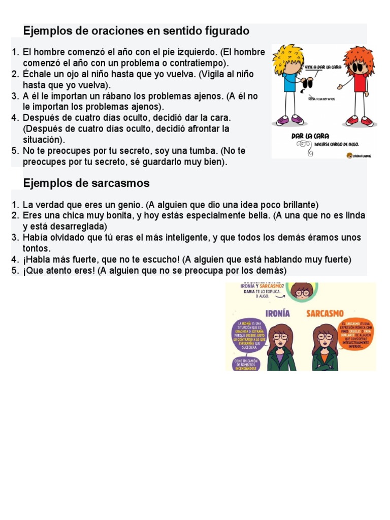 Ejemplos de oraciones figuradas | PDF | Artes del Lenguaje y ...