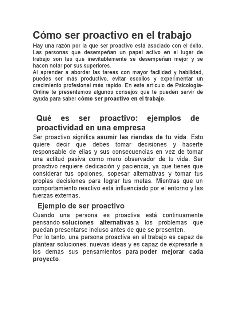 Cómo Ser Proactivo en El Trabajo | PDF | Comportamiento | Planificación