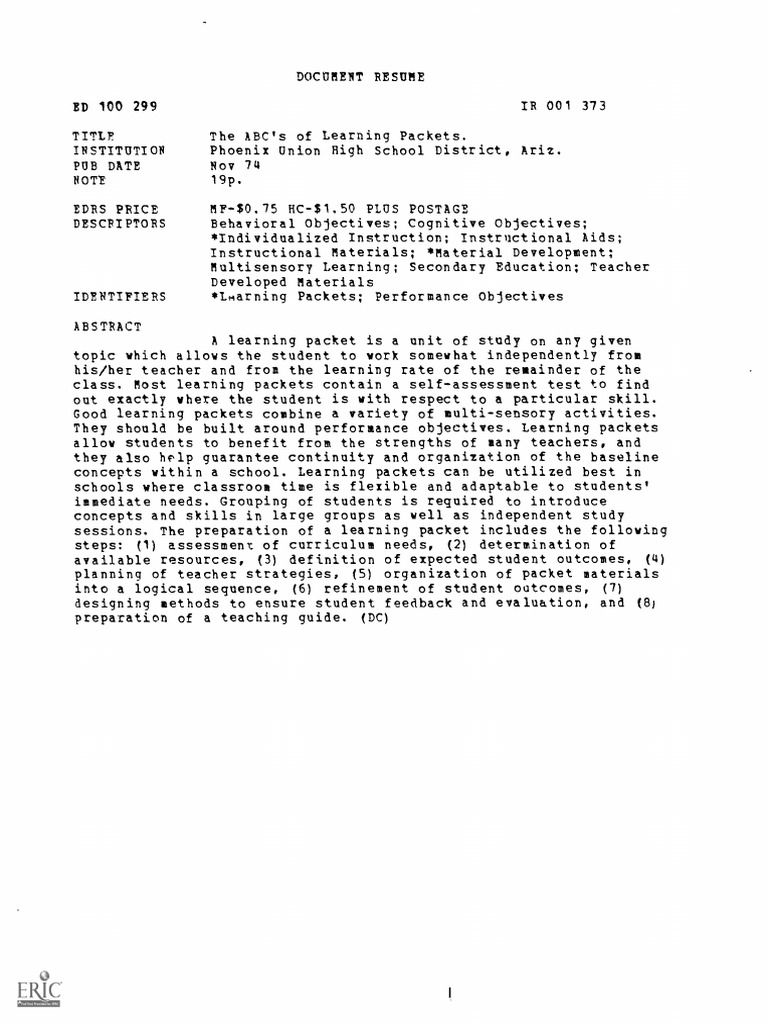 Learning Packets | PDF | Learning | Teachers