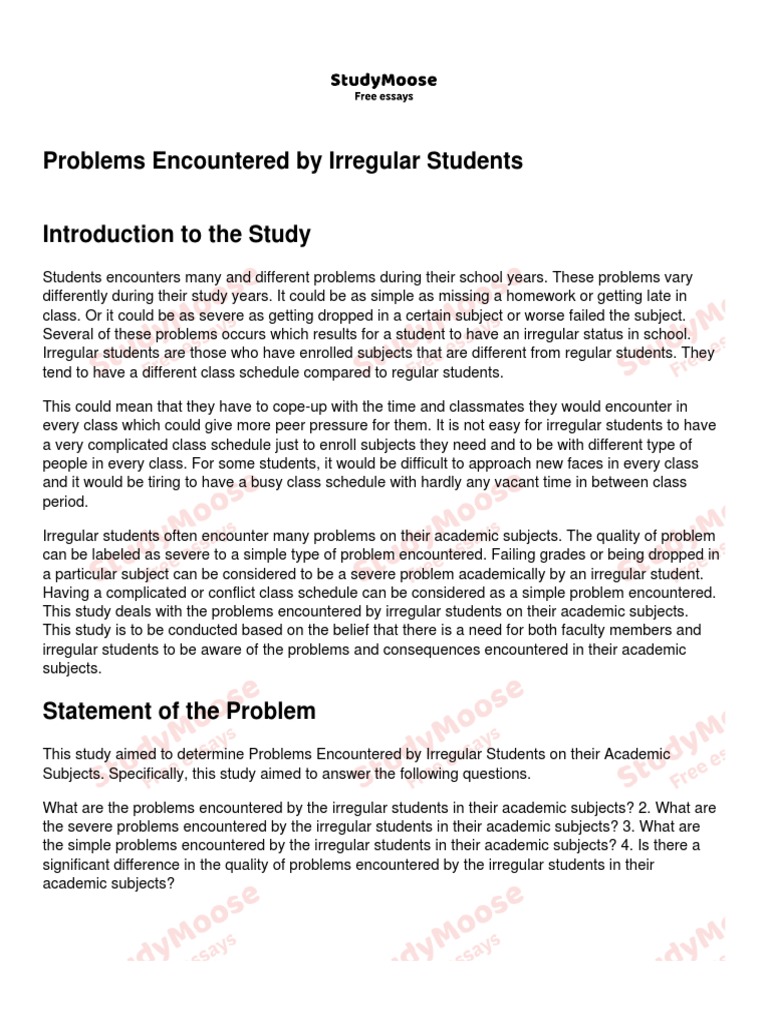 problems encountered by senior high school students thesis