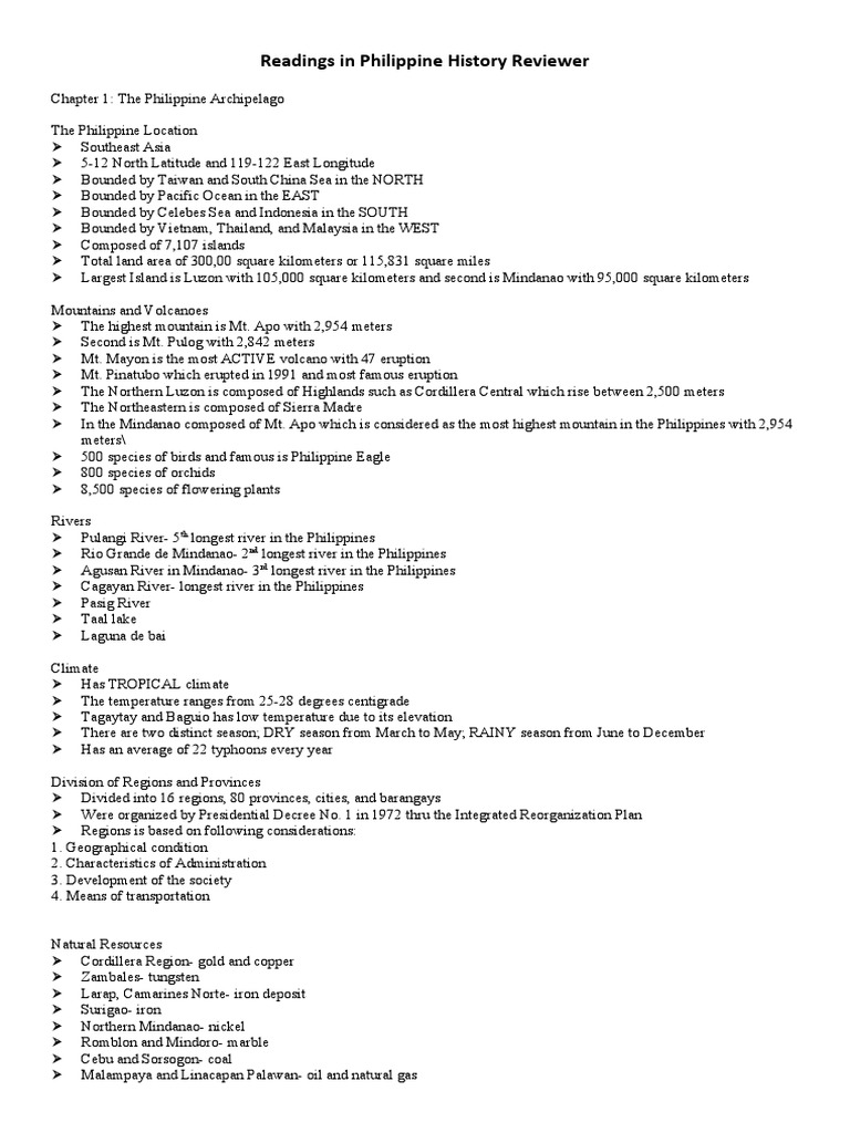 Readings in Philippine History Reviewer | PDF | Philippines
