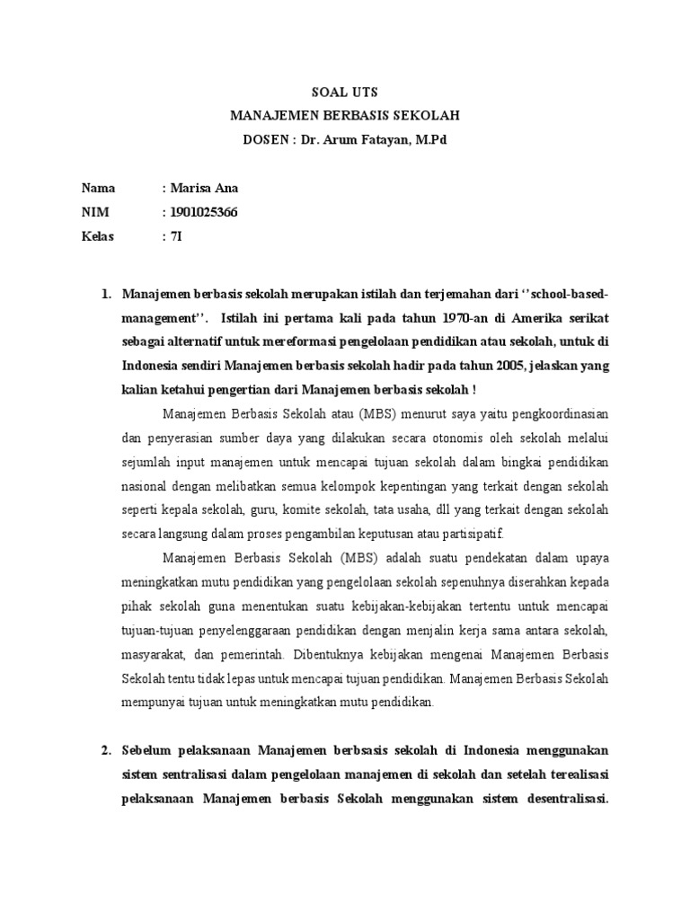 Manajemen Berbasis Sekolah: Konsep dan Implementasi | PDF