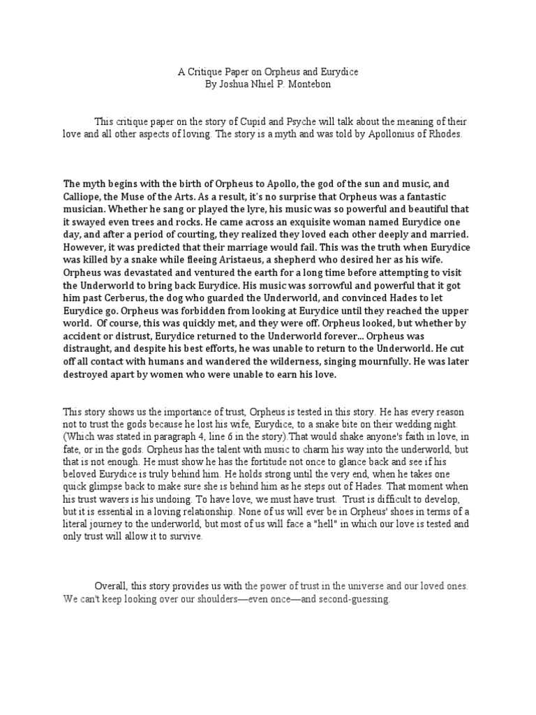 Template For The Critique Paper PDF Orpheus Hades