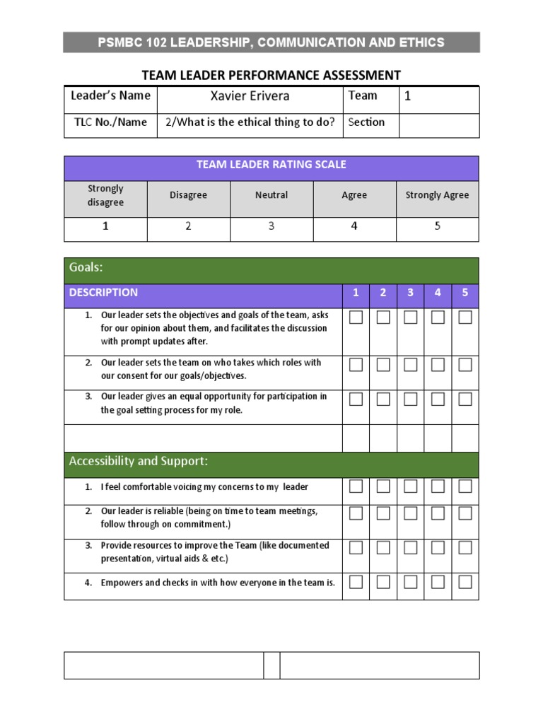 Team Leader Evaluation Form | PDF | Leadership | Communication