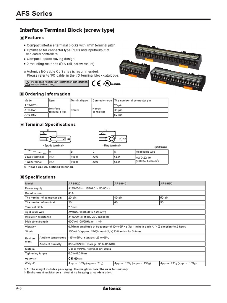 AFS Series Interface Terminal Blocks | PDF | Electrical Connector ...